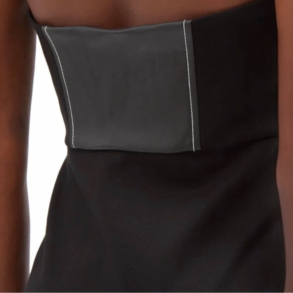 STAUD Hindley Faux Leather Corset Halter Neck Exposed Zipper Black Midi Dress - Picture 10 of 16